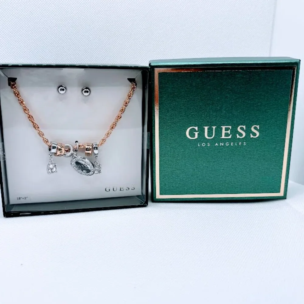 Guess Gift Boxed Set Earrings Necklace With Gold And Silver Tone Charms NWOT - Picture 5 of 5